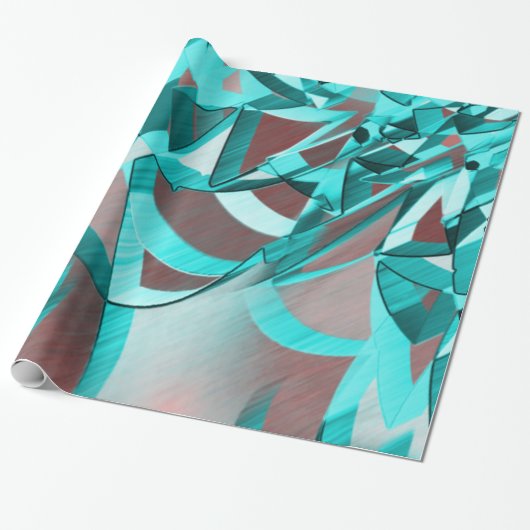 '茶色ストライプ'の背景に青いシアン色の色 ラッピングペーパー (アンロールド)