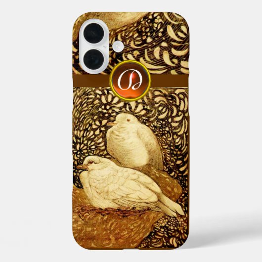 茶色セピアの白い鳩、宝石の石モノグラム Case-Mate iPhoneケース (裏面)