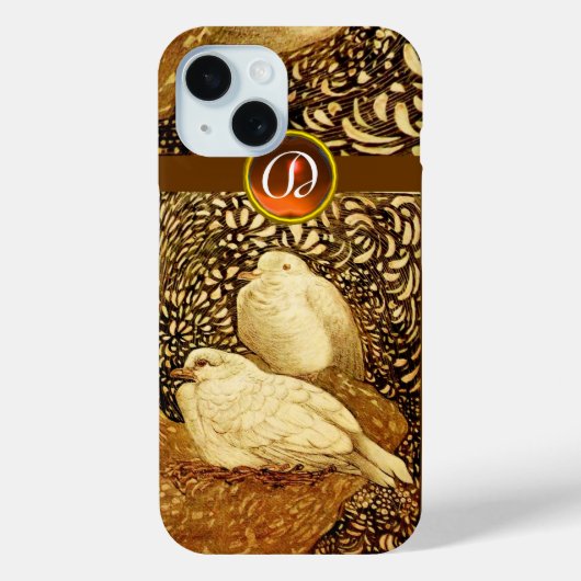 茶色セピアの白い鳩、宝石の石モノグラム Case-Mate iPhoneケース (裏面)