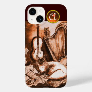 茶色セピア宝石モノグラムのフクロウを有するミュージカル猫 Case-Mate iPhone 14ケース