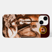 茶色セピア宝石モノグラムのフクロウを有するミュージカル猫 Case-Mate iPhoneケース (裏面 (横))