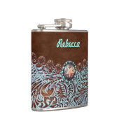 茶色ターコイズウエスタンカントリーカウガールブライズメイド フラスク (右)