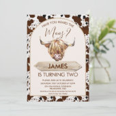 茶色ハイランド牛の牛柄誕生日パーティー 招待状 (スタンド正面)