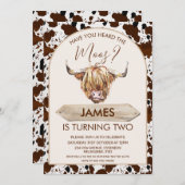 茶色ハイランド牛の牛柄誕生日パーティー 招待状 (正面/裏面)