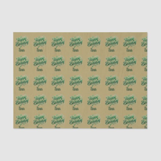茶色ハッピーバースデー緑色プラチナ色 薄葉紙 (正面)