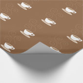 茶色パターン背景のかわいいコーヒーカップ ラッピングペーパー (角)