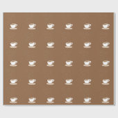 茶色パターン背景のかわいいコーヒーカップ ラッピングペーパー (フラット)