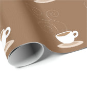 茶色パターン背景のかわいいコーヒーカップ ラッピングペーパー (ロールコーナー)