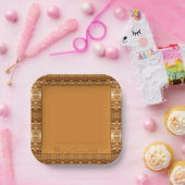 茶色パターン（の模様が）あると金ゴールド ペーパープレート (パーティー)