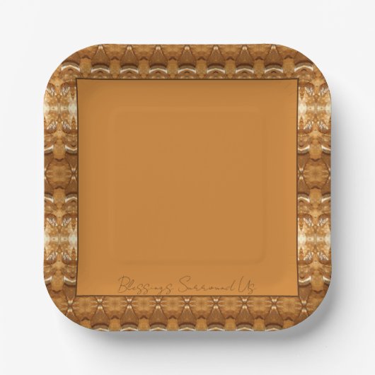 茶色パターン（の模様が）あると金ゴールド ペーパープレート (正面)