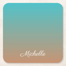 茶色パーソナライズされたと青グラデーションの スクエアペーパーコースター