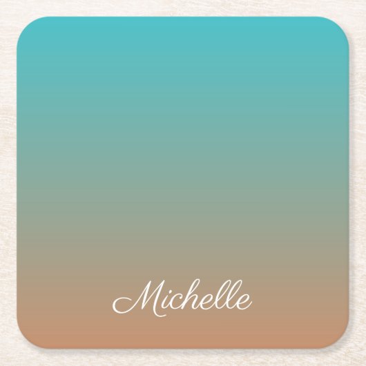 茶色パーソナライズされたと青グラデーションの スクエアペーパーコースター (正面)