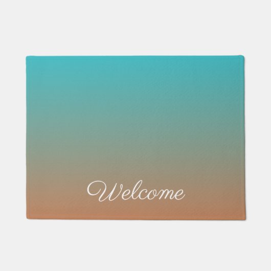 茶色パーソナライズされたと青グラデーションの ドアマット (正面)