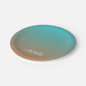 茶色パーソナライズされたと青グラデーションの ペーパープレート (アングル)