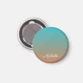 茶色パーソナライズされたと青グラデーションの マグネット (正面/裏面)