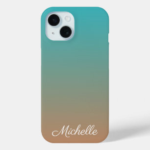茶色パーソナライズされたと青グラデーションの iPhone 15ケース