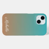茶色パーソナライズされたと青グラデーションの Case-Mate iPhoneケース (裏面 (横))