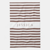 茶色パーソナライズされたのストライプパターン キッチンタオル (縦)