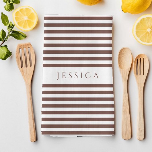 茶色パーソナライズされたのストライプパターン キッチンタオル