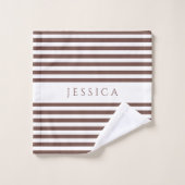 茶色パーソナライズされたのパタストライプのーン バスタオルセット (ウォッシュタオル)