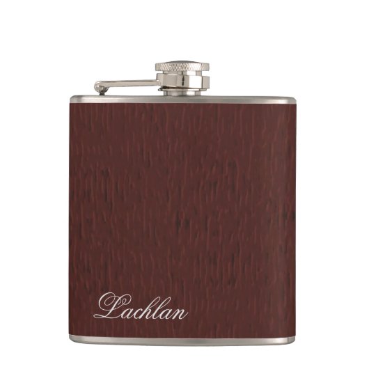 茶色パーソナライズされたのレザーフェイクテクスフラスコ フラスク (正面)