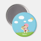 茶色パーソナライズされた毛馬ライダーガールフローラ マグネット (正面/裏面)