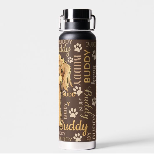 茶色パーソナライズされた犬 ウォーターボトル (背面)