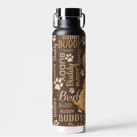 茶色パーソナライズされた犬 ウォーターボトル (正面)