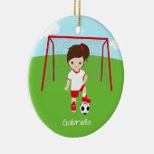 茶色パーソナライズされた髪サッカー女子クリスマス セラミックオーナメント (右)