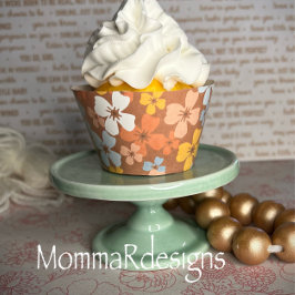 茶色ファンキーのフラワーカップケーキのパーティー