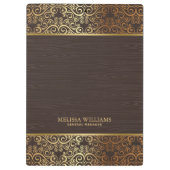 茶色フェイクの金ゴールド渦巻き縁ど材 クリップボード (裏面)