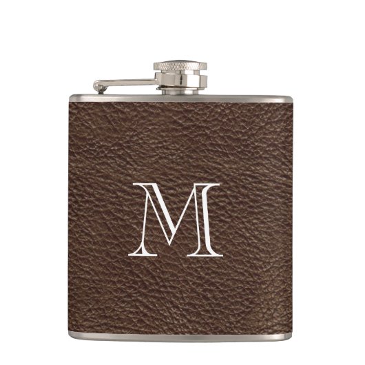 茶色フェイク皮モノグラムステンレス鋼フラスコ フラスク (正面)