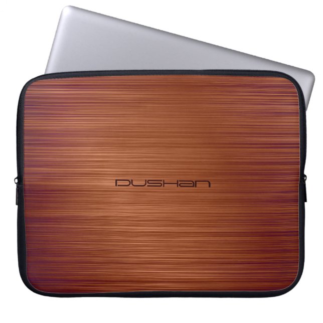 茶色ブラシ仕上げ金属パターン – カスタマイズ可能なモノグラム ラップトップスリーブ (正面)