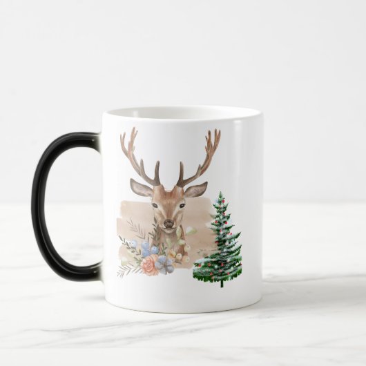 茶色ベージュの水彩画の田舎風クリスマスツリー モーフィングマグカップ (左)