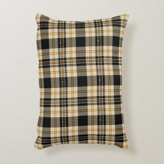 茶色ベージュの黒い格子模様 アクセントクッション (正面(垂直))