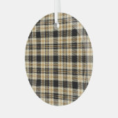 茶色ベージュの黒い格子模様 ガラスオーナメント (正面左)