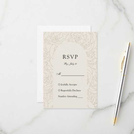 茶色ベージュエレガントフローラ結婚ズ 出欠カード (正面/裏面インサイチュ)