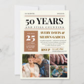 茶色ベージュ シンプル グリッド 新聞 50周年 招待状 (正面)