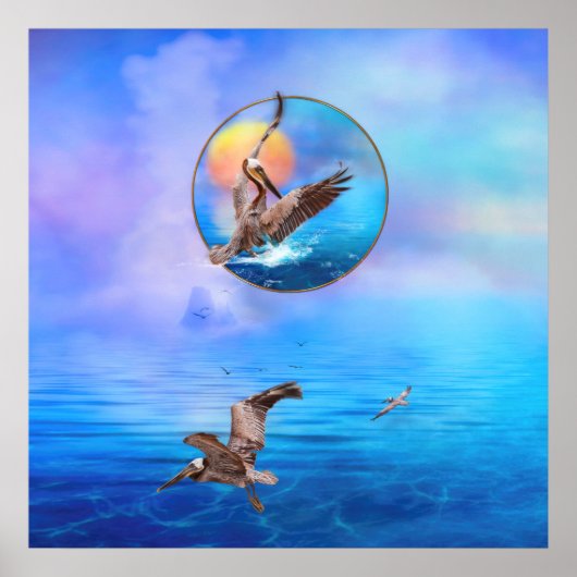 茶色ペリカン 太陽にキスされたペリカン島 ポスター (正面)