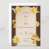 茶色モダンと黄色の結婚式招待状 招待状 (正面/裏面)