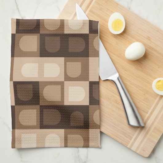 茶色モダンのアーチ幾何パタアステカーン キッチンタオル (四つ折り)