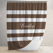 茶色モダンのストライプパターン シャワーカーテン