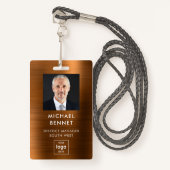 茶色モダンのメフェイクタル企業の写真ID バッジ (正面ランヤード)