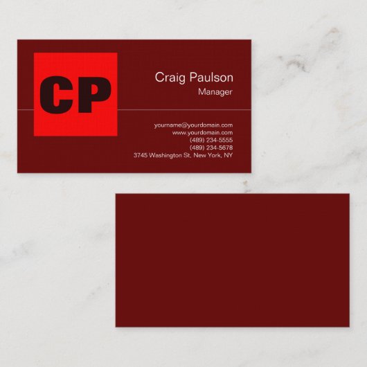 茶色モダンの赤モノグラムはっきりしたプロの平野 名刺 (正面/裏面)