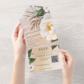 茶色モダンのQRコード上の白い牡丹 オールインワン招待状 (貼ってはがせる)