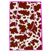 茶色モダンピンクの牛の肌の質感アニマルプリント ミディアムペーパーバッグ (正面)