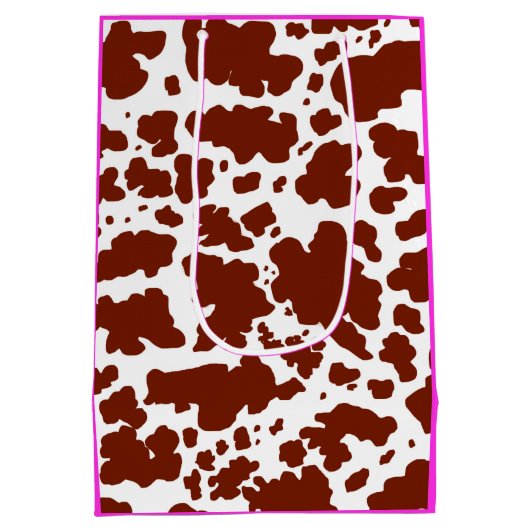 茶色モダンピンクの牛の肌の質感アニマルプリント ミディアムペーパーバッグ (裏面)