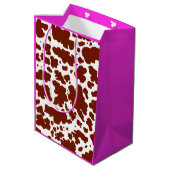 茶色モダンピンクの牛の肌の質感アニマルプリント ミディアムペーパーバッグ (裏面アングル)