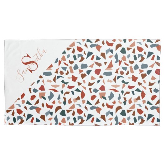 茶色モダン模様モノグラム 枕カバー (正面)