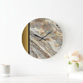 茶色モダン灰色金ゴールド大理石模様 ラージ壁時計 (ホーム)